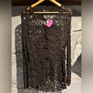 Casual Studio Brown Crochet Cardigan, boutique style, size medium